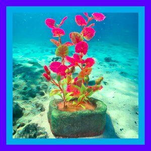 Aquarium Decoration - Green Rock with Tall Colorful Plants